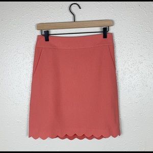 Ann Taylor scallop hem straight pencil skirt coral